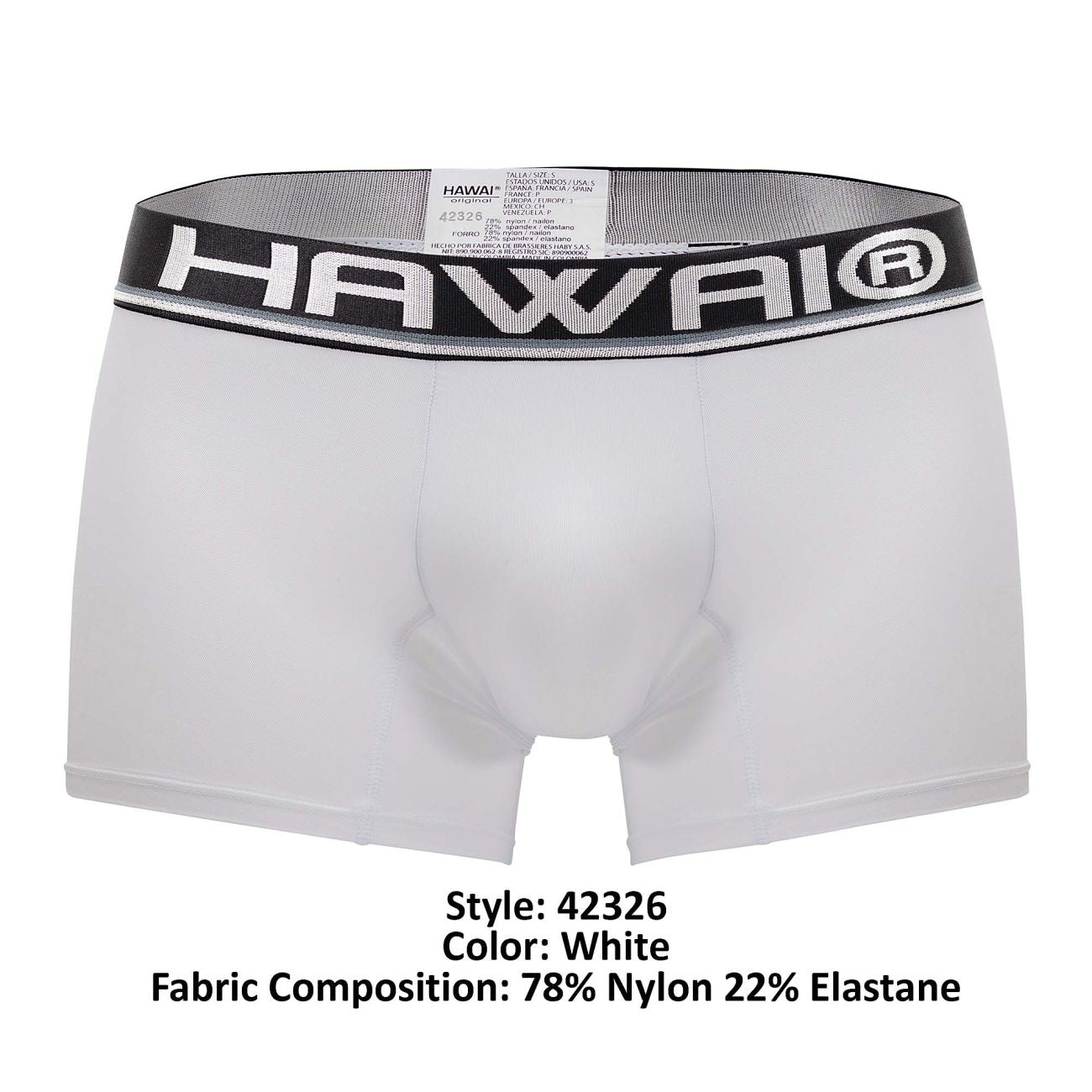 White hawai 42326 microfiber boxer briefs with a black and white elastic waistband featuring the hawai logo