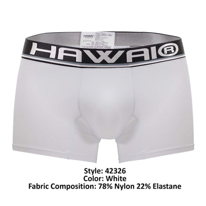 White hawai 42326 microfiber boxer briefs with a black and white elastic waistband featuring the hawai logo