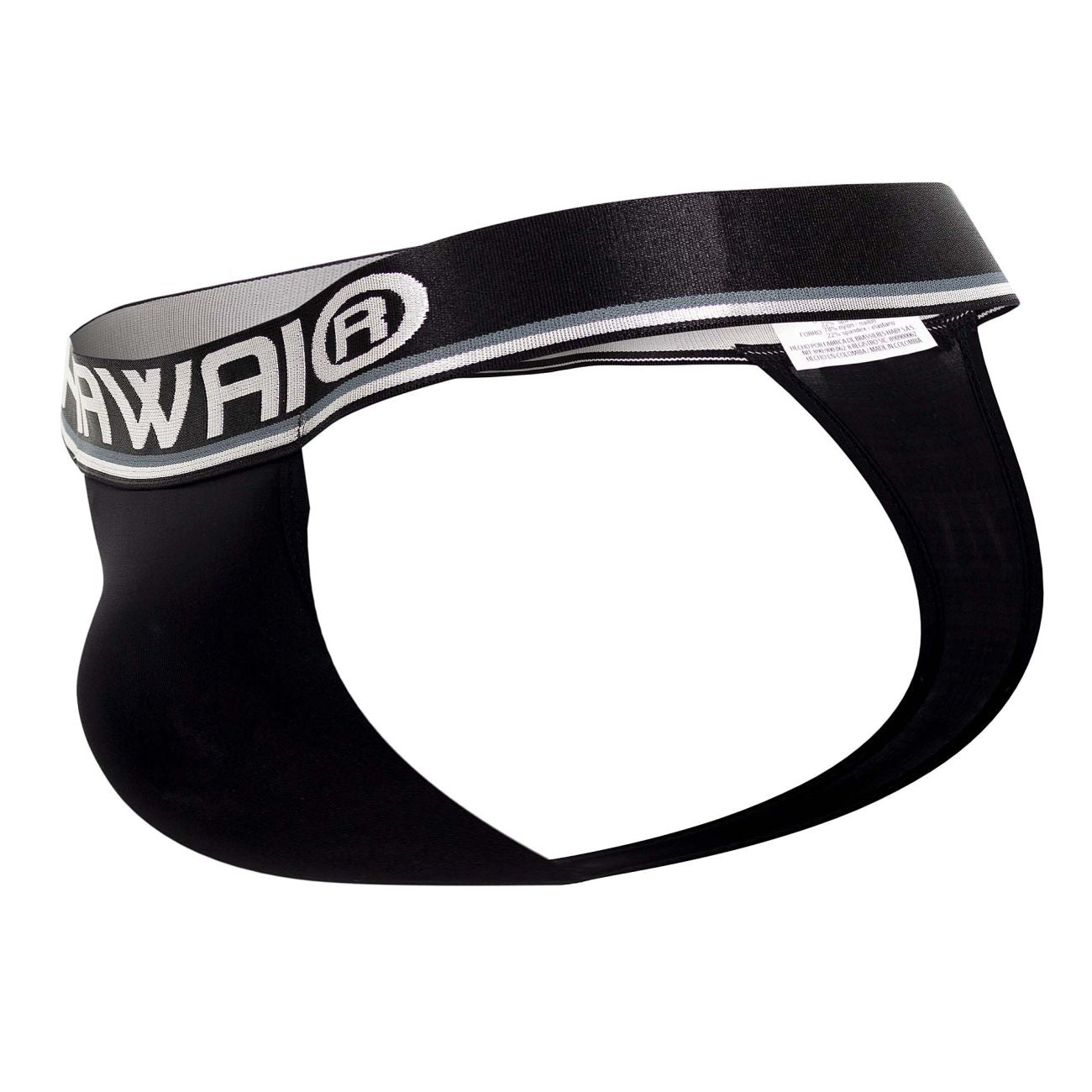 Black hawaï 42338 microfiber briefs with gray and white logo band shown from the back side