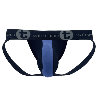 WildmanT Cotton Big Boy Pouch Stripe Jockstrap Black/Royal Blue - SeductiveUtopia.net