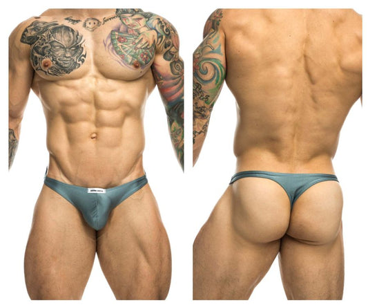 Justin+Simon xsj03 classic thongs in teal metallic briefs with a small white brand tag at the waistband