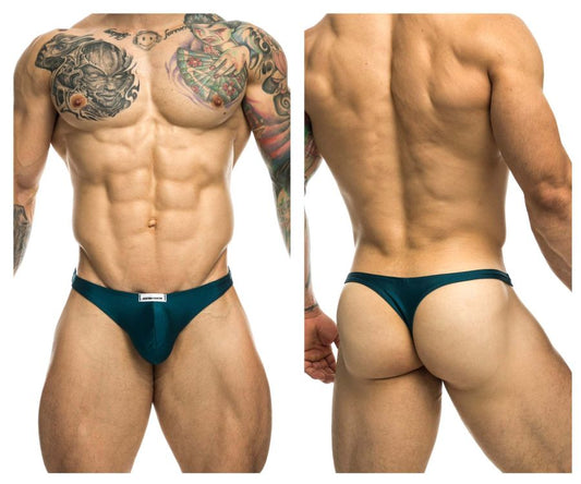 Teal-colored opal green classic thong from JUSTIN+SIMON XSJ03 with form-fitting design and small white front label