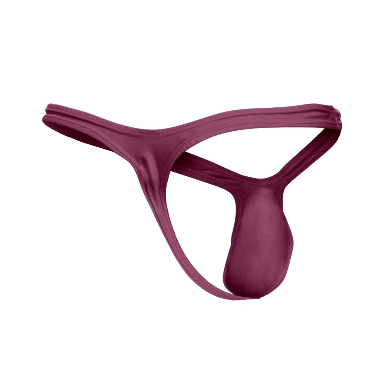 A sleek maroon satin thong with minimalist design from JUSTIN SIMON XSJBU02 bulge thongs color wine collection