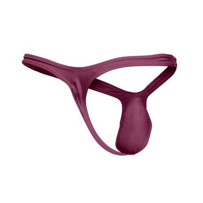 A sleek maroon satin thong with minimalist design from JUSTIN SIMON XSJBU02 bulge thongs color wine collection