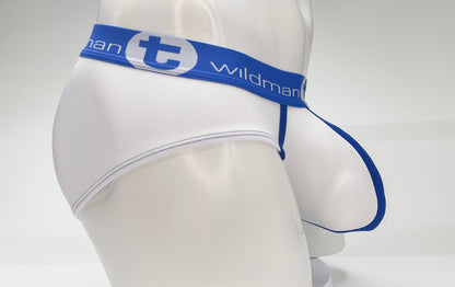 WildmanT Mesh Big Boy Pouch Brief with Stripe White and Blue - SeductiveUtopia.net