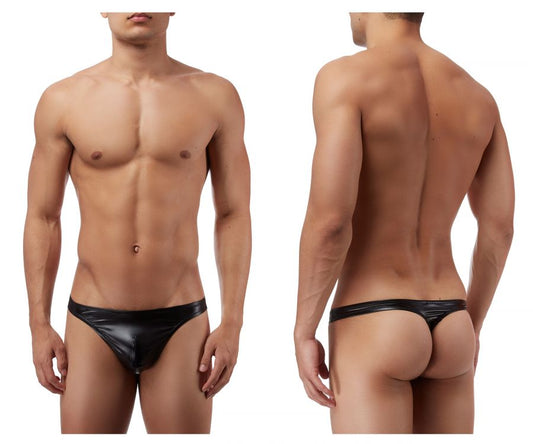 Male power 440003 liquid onyx classic thong in black patent leather with a sleek glossy finish
