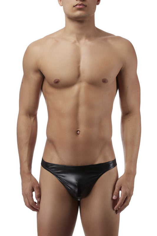 Male power 440003 liquid onyx classic thong black glossy faux leather with a sleek minimalist design