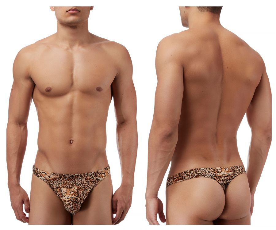 Leopard-print men’s briefs with ornate decorative design in brown from male power animal wonder thong collection