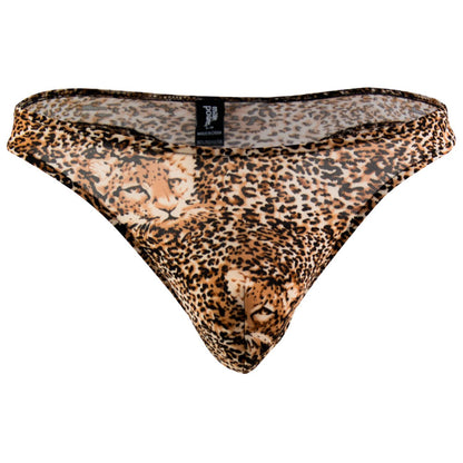Male power 444030 animal wonder thong in brown sheer leopard print with detailed two leopard graphic design