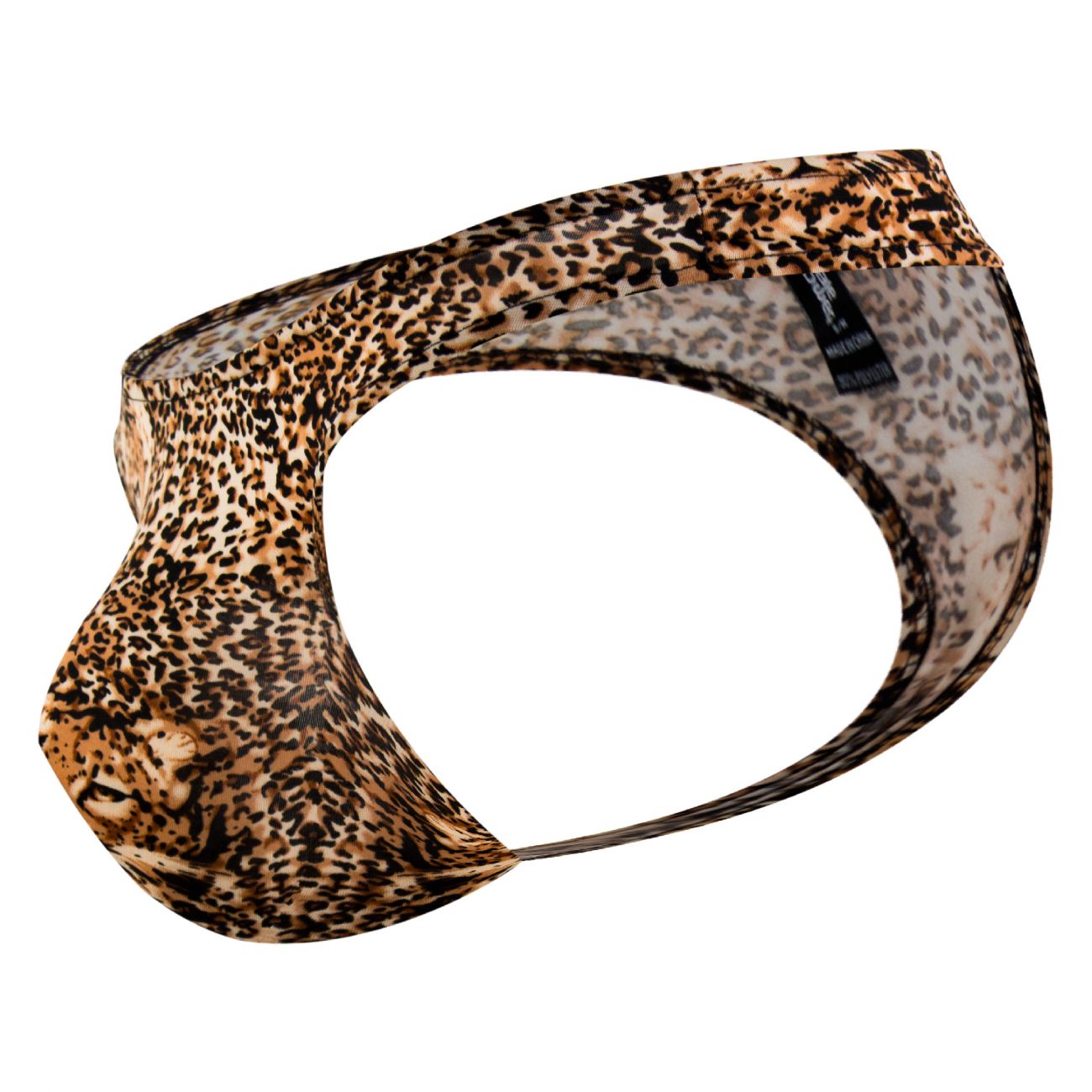 Male power 444030 animal wonder thong in brown leopard print with snug stretchy fabric for a form-fitting fit