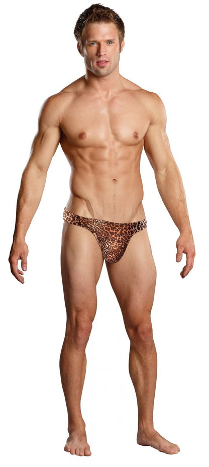 Male power 444030 animal wonder thong in brown with leopard-print briefs front view for men