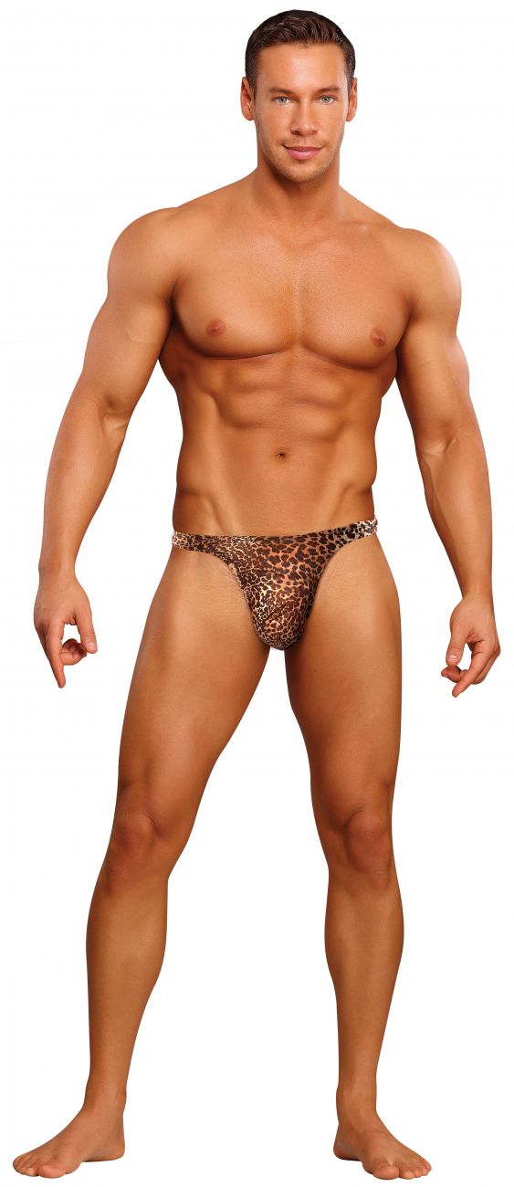 Male power 444030 animal wonder brown leopard-print thong briefs made of soft fabric for men