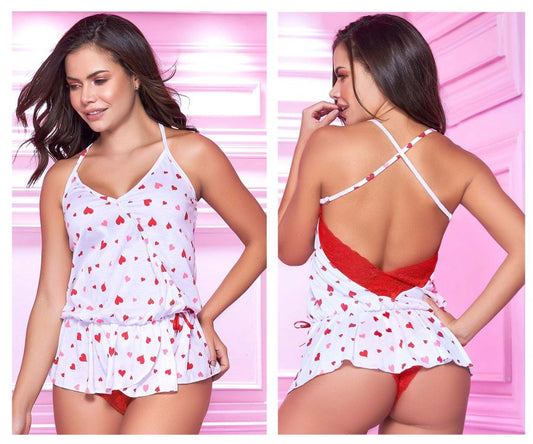 Mapale 7337 Pyjama-Set Top und Cheeky Bottoms Farbe Weiß-Rot