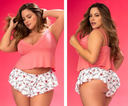 Mapale 7535X Ensemble pyjama deux pièces haut et short couleur corail-imprimé Love