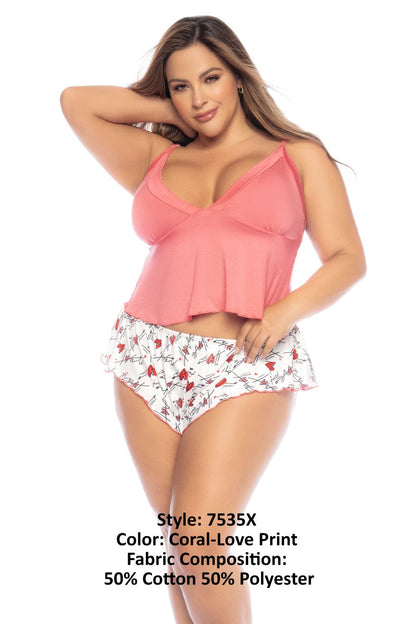 Mapale 7535X Ensemble pyjama deux pièces haut et short couleur corail-imprimé Love