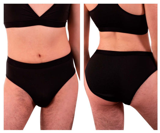 Black plural pl004 briefs with high waist smooth stretchy fabric and seamless design in front view