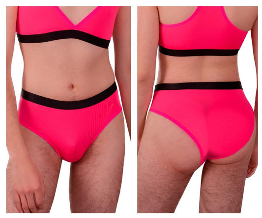 Bright pink PLURAL PL004 briefs with high-waisted design and black elastic bands for comfortable swimwear fit