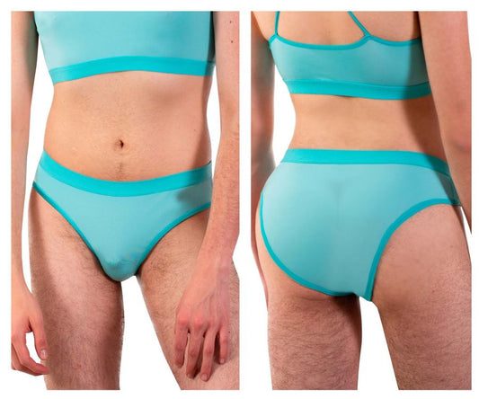 Plural pl006 briefs mint green translucent turquoise bikini bottom with solid teal waistband and trim back side