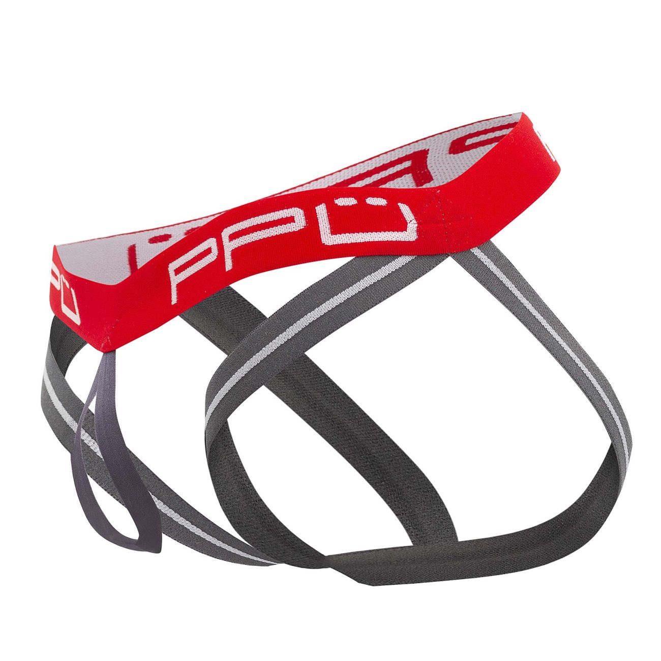 Red and gray ppu 2304 ball lifter jockstrap with bold ppc logo on waistband designed for athletic support