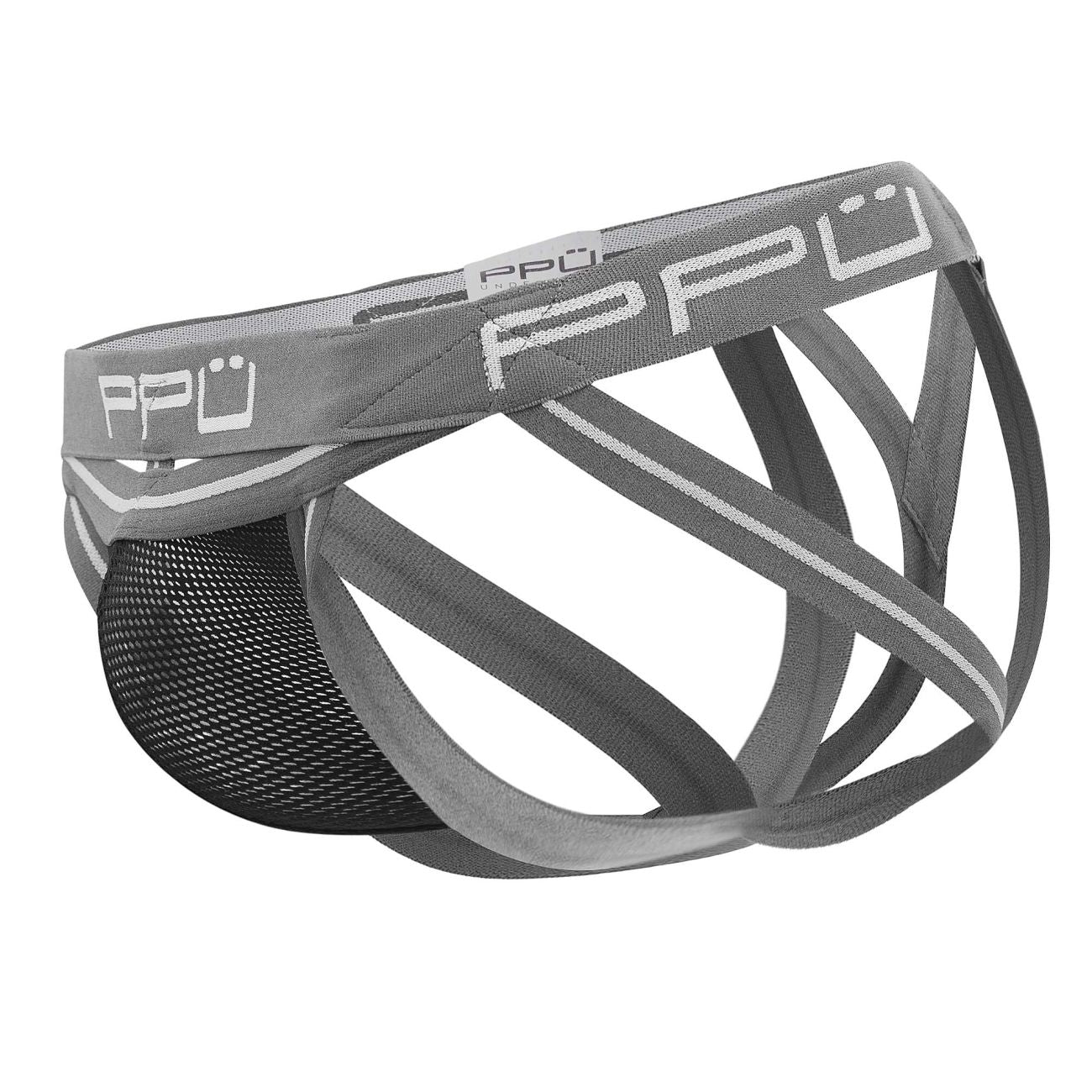 Gray and black mesh athletic briefs with a supportive crisscross design ppu 2305 mesh jockstrap color gray