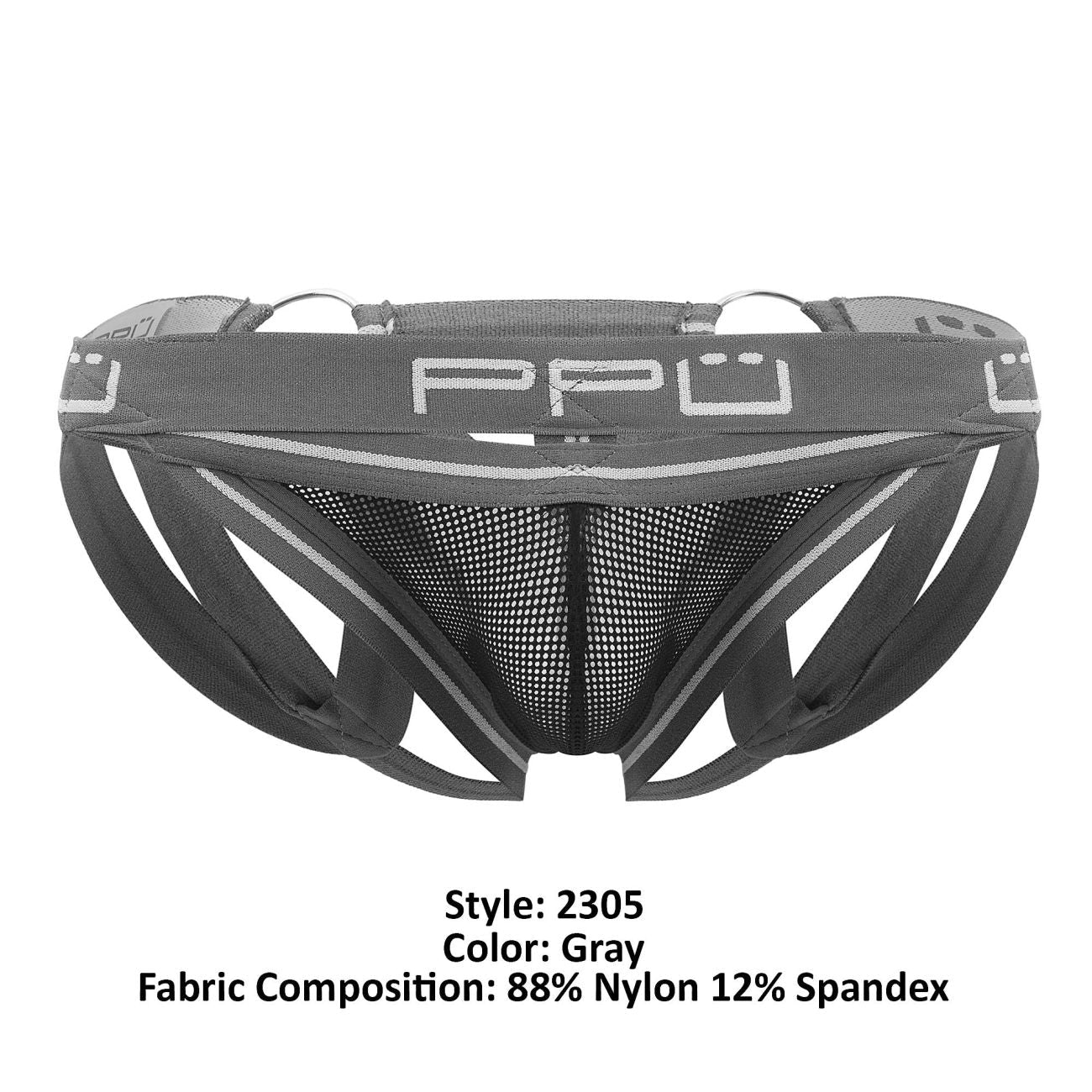 Gray ppu brand men’s athletic briefs with gray mesh front and elastic waistband ppu 2305 mesh jockstrap color gray