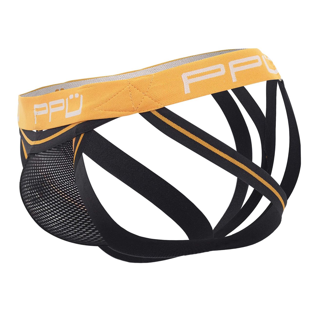 Black and yellow mesh athletic briefs with branded waistband from ppu 2305 mesh jockstrap color orange collection