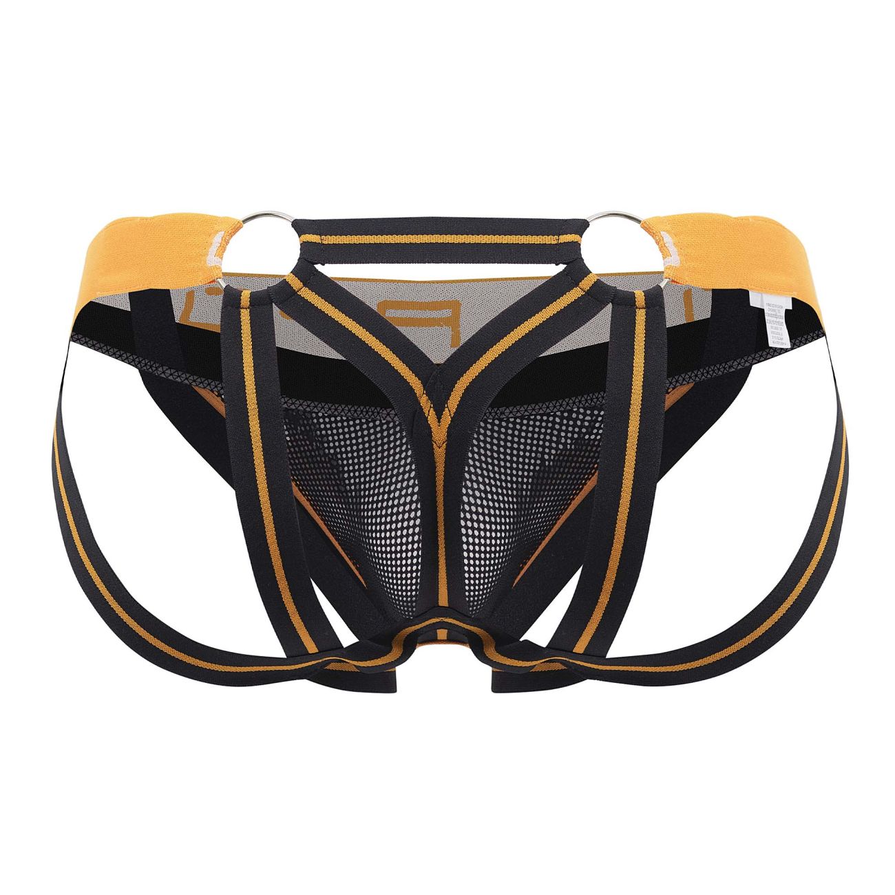 Ppu 2305 mesh jockstrap in orange with black and gold mesh fabric and reinforced straps for athletic support