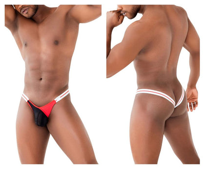 Red and black thong with white trim ppu 2306 thong showing front view with key color and design features