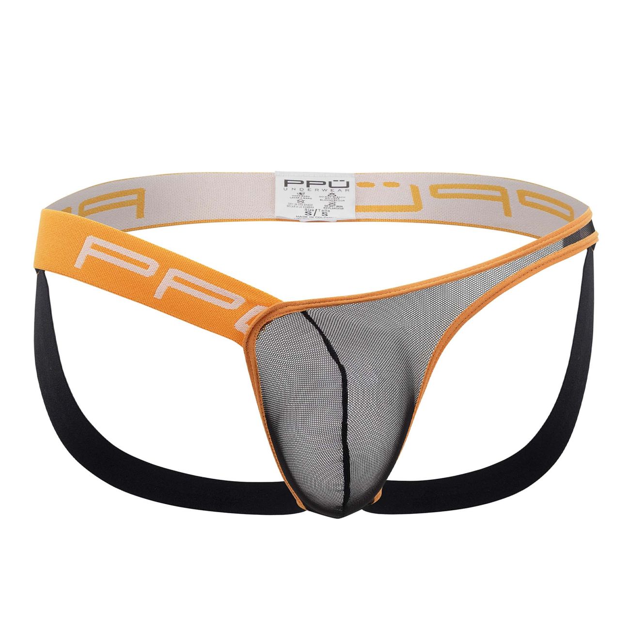Orange and black mesh one side mesh jockstrap with branded elastic waistband ppu 2308 in orange
