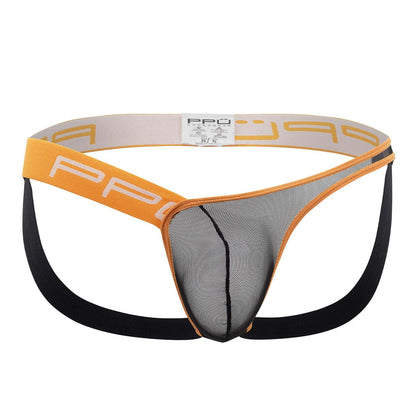 Orange and black mesh one side mesh jockstrap with branded elastic waistband ppu 2308 in orange