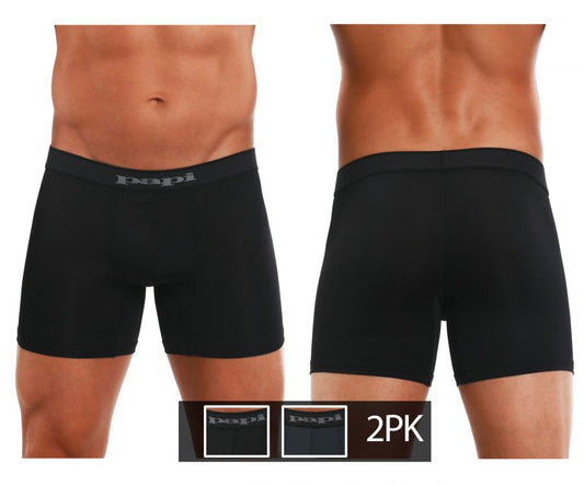 Black papi boxer briefs with subtle gray logo on waistband in cool2 solid black-gray color for everyday wear