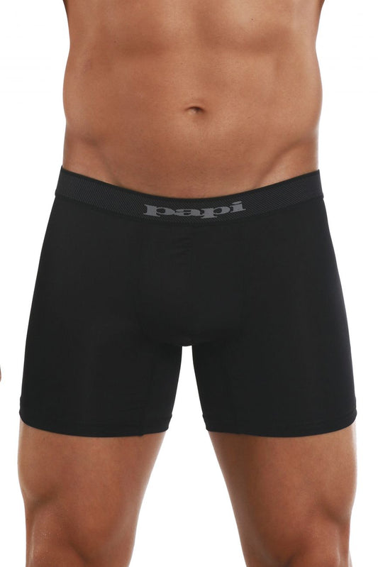 Black papi boxer briefs cool2 2pk with textured waistband featuring papi logo in gray black and gray colors