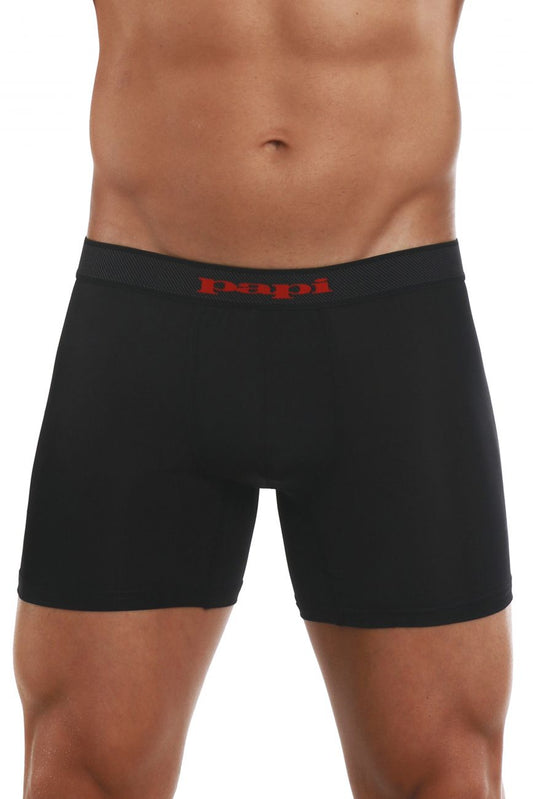 Black men’s boxer briefs with red papi logo on waistband from papi 626185-982 cool2 2pk solid boxer briefs black-red