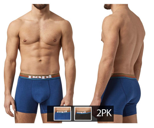 Blue papi microflex brazilian boxer briefs with brown waistband and white papi logo in blue and black color
