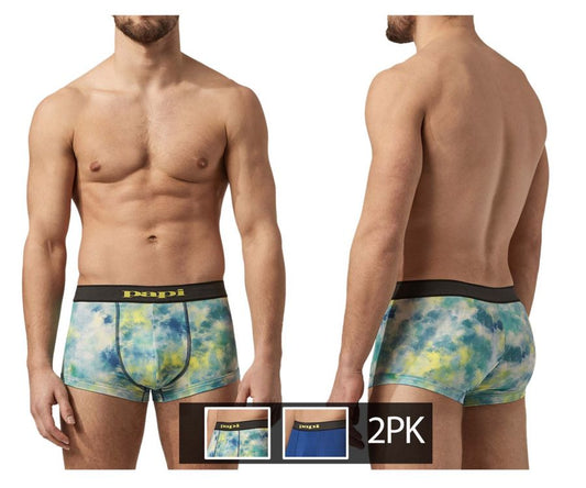Papi UMPA074 2er-Pack Microflex Brazilian Trunks, Farbe Batikmuster, Blau