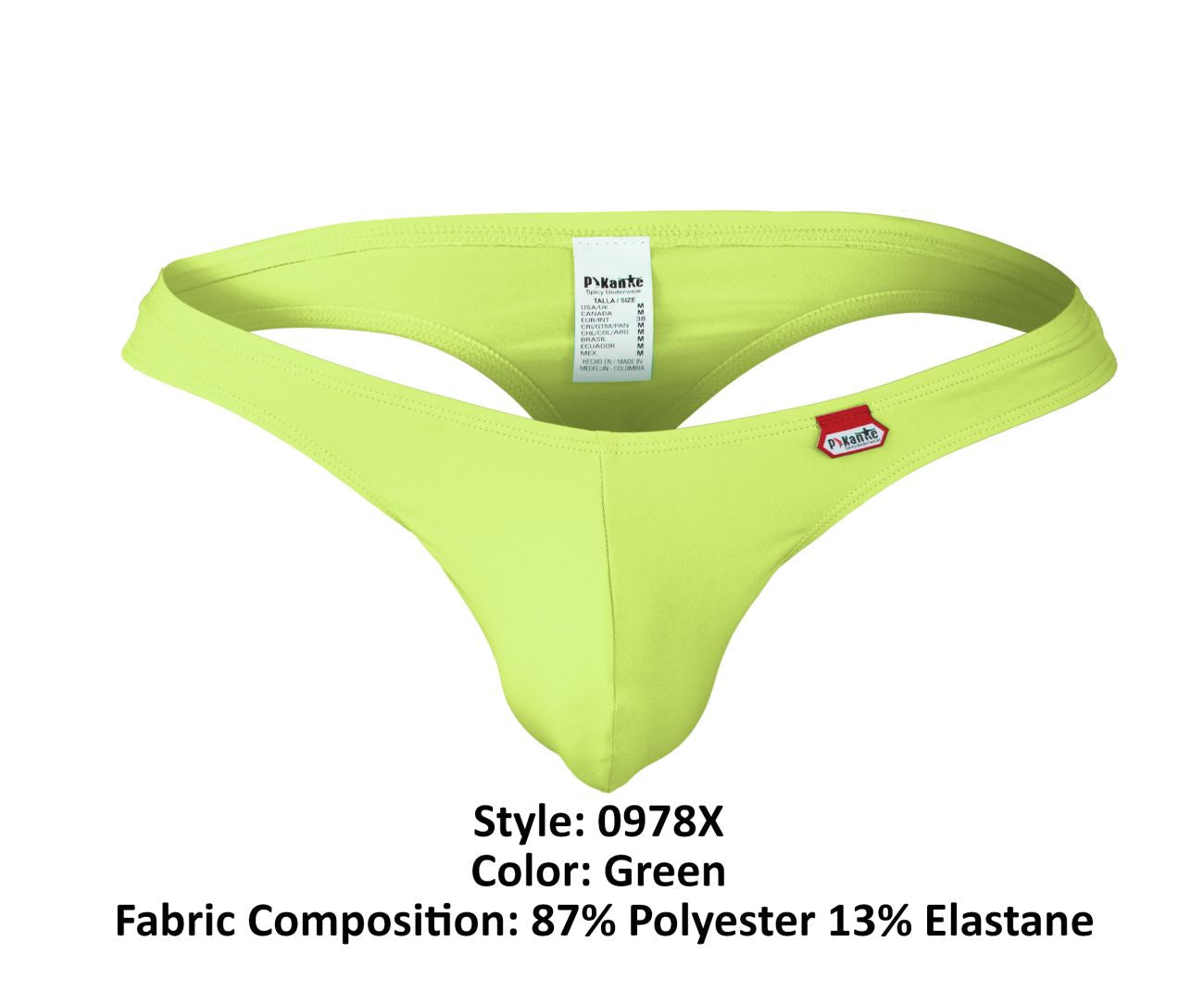 Bright green pikante PIK 0978X Angola thong made of 87 polyester 13 elastane with a small red logo on the side