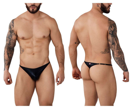 Black shiny latex thong with thin belt-like strap at the back from pikante PIK 1014 Salerno thongs collection