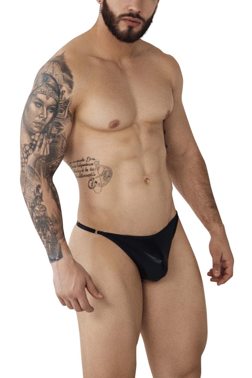 Black glossy latex Pikante PIK 1014 Salerno briefs with thin waistband and small metallic clasp front view