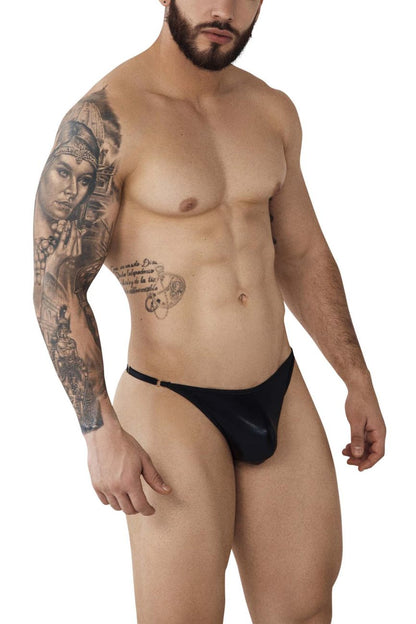 Black glossy latex Pikante PIK 1014 Salerno briefs with thin waistband and small metallic clasp front view