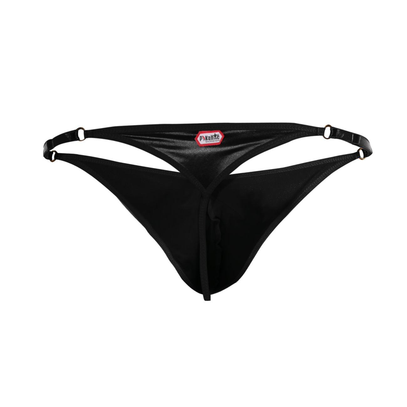Black pykante pik 1014 salerno thong with sleek minimalist design and adjustable straps shown from the back side