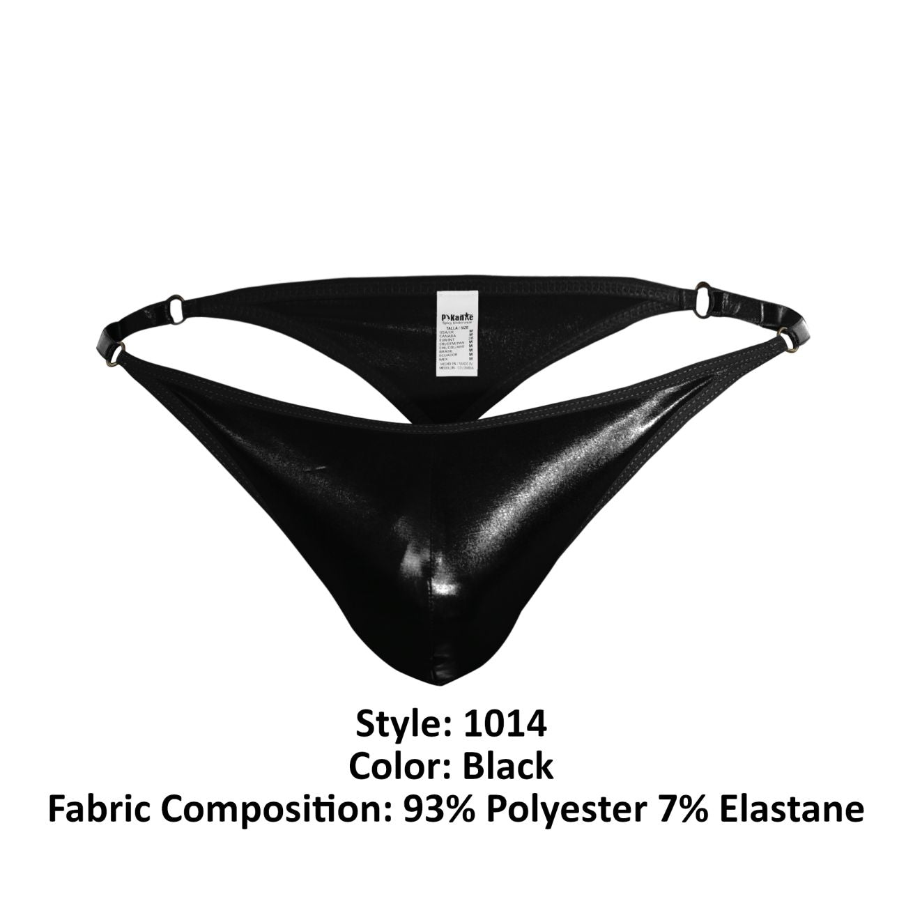 Black glossy polyester and elastane thong with sleek form-fitting design from Pikante PIK 1014 Salerno Thongs