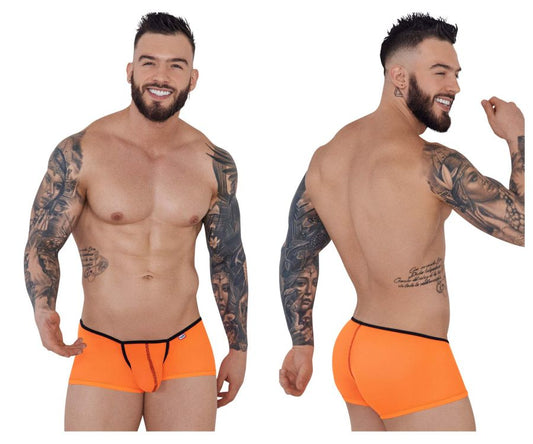 Bright orange pikante PIK 1273 sonar trunks with black trim and central zipper detail for stylish men’s briefs