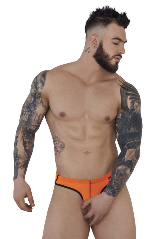 Orange swim trunks with black trim and front zipper by Pikante PIK 1278 Sonar Ball Lifter Color Orange