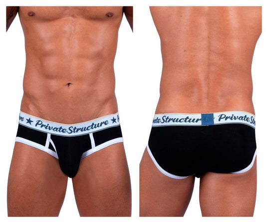 Black private structure scus4529 classic mid waist mini briefs with white trim and logo waistband in cotton blend