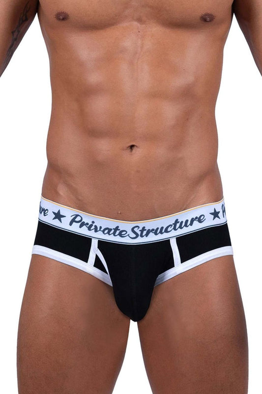 Black and white private structure classic mid waist mini briefs with branded waistband in cotton blend material