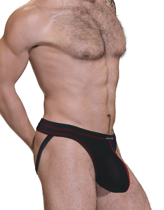 Black and red wildcraft stitch big boy pouch jock strap with sleek form-fitting design for support and comfort