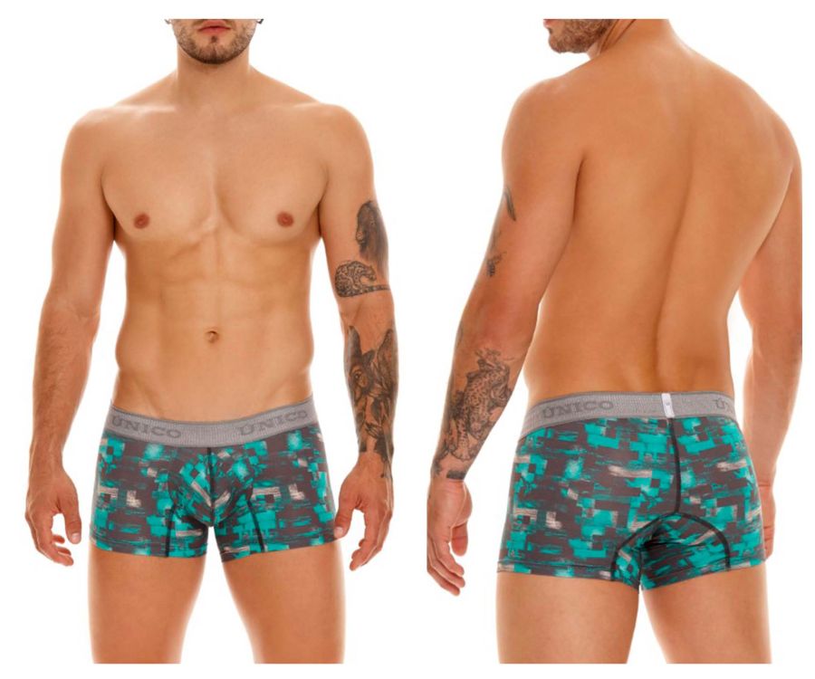 Teal and gray digital camouflage unico 23050100104 escaque trunks with gray elastic waistband color 63 green