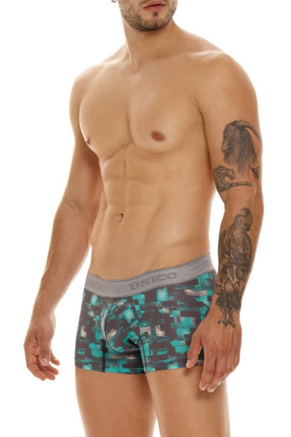 Unico 23050100104 Escaque trunks teal and black pixelated boxer briefs with gray unico waistband color 63 green