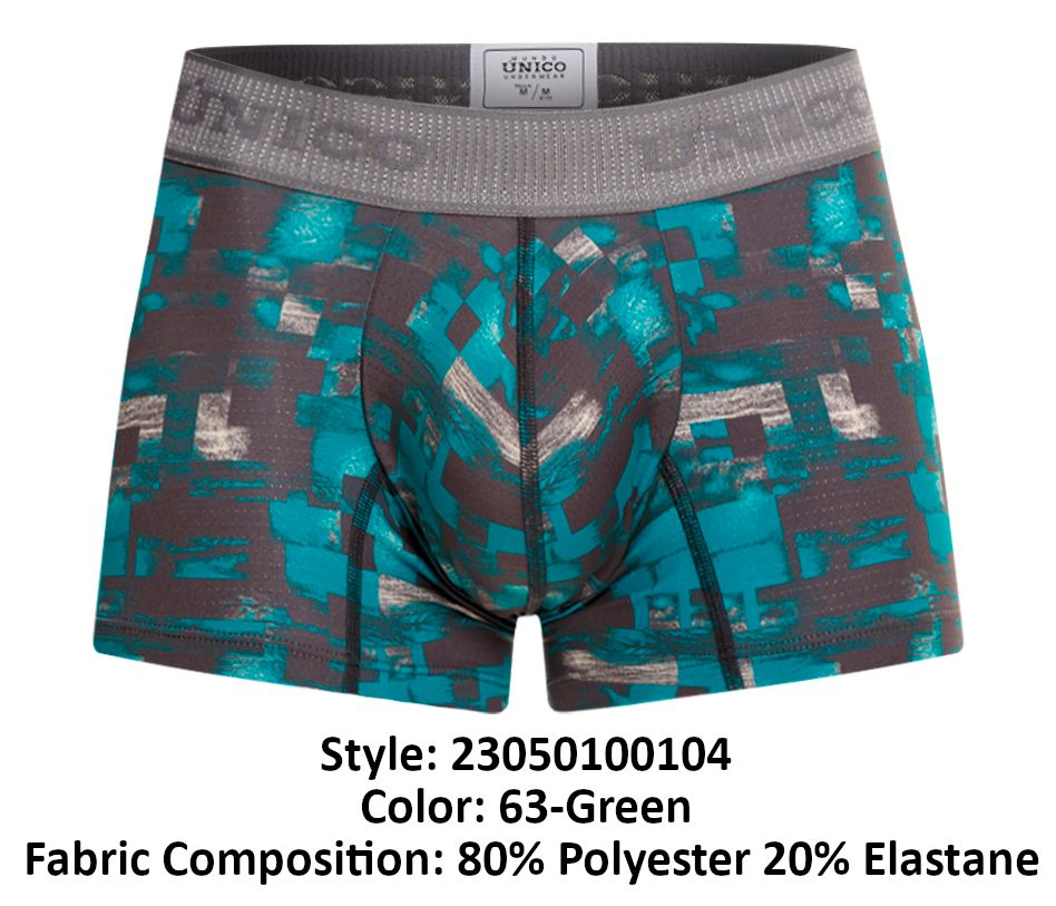 Unico 23050100104 Escaque trunks teal and gray pixelated patterned men’s boxer briefs with branded elastic waistband