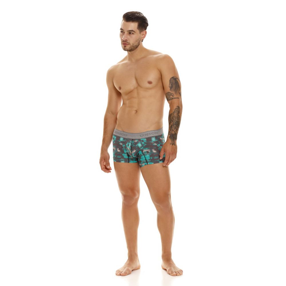 Men’s teal and gray camouflage boxer briefs with branded elastic waistband unico 23050100104 escaque trunks color 63-green